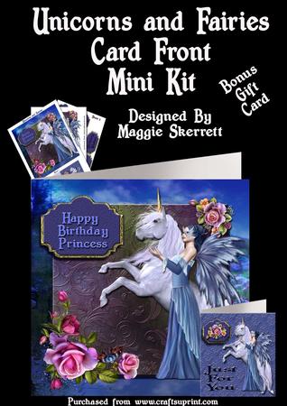 Unicorn and Blue Fairy Card Front Plus Gift Card