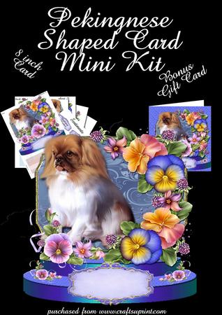 Cute Pekingnese and Pansies Shaped Card Plus Gift Card