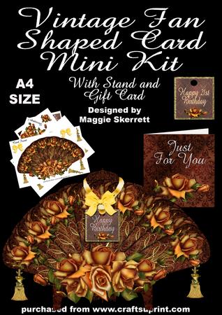 Large A4 Sized Vintage Fan Shaped Card + Stand &gift Card