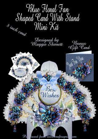 Blue Floral Vintage Fan with Stand and Gift Card