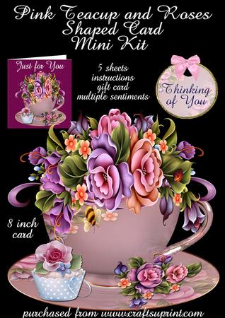 Pink Tea Cup and Roses Shaped Card Mini Kit