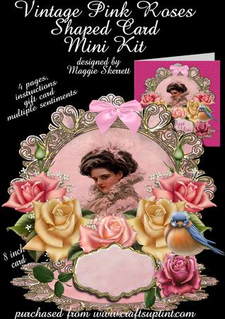 Vintage Pink Roses Shaped Card and Gift Card