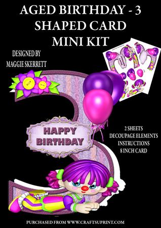 Age Birthday - Age 3 - Shaped Card