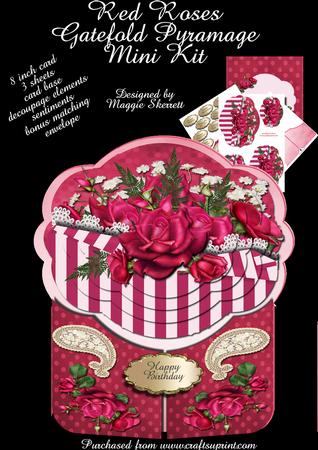 Red Roses Gatefold Pyramage Shaped Card Plus Bonus Envelope