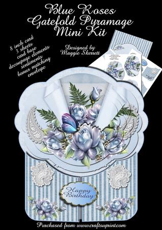 Blue Roses Gatefold Pyramage Shaped Card Plus Bonus Envelope