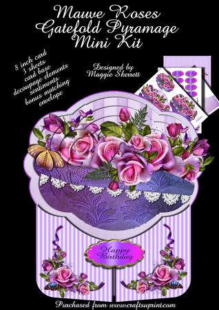 Mauve Rose Gatefold Pyramage Shaped Card Plus Bonus Envelope