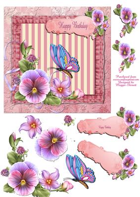 Pink Stripes and Pansies Quick Card Topper