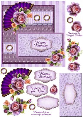 Purple Fan and Rose Quick Card Topper