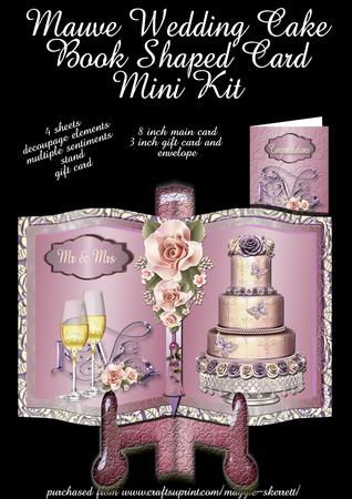 Mauve Book Shaped Wedding Card Plus Stand, and Gift Card