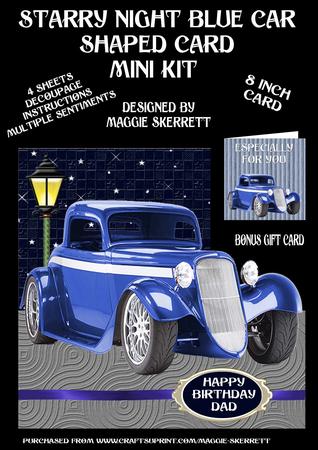 Starry Night Blue Car Shaped Card Plus Gift Card
