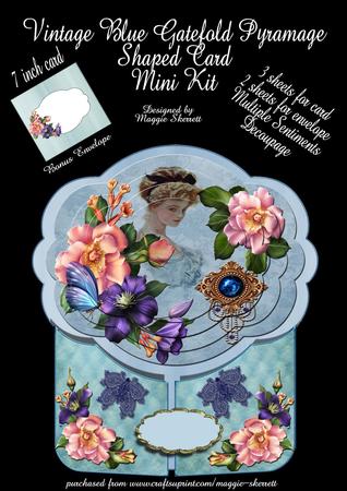 Vintage Lady, Blue Gatefold Pyramage Shaped Card
