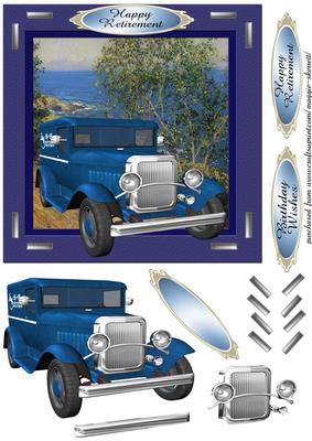 Blue Vintage Car and Bush Scene Card Front