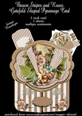 Brown Stripes and Roses Shaped Gatefold Card and Envelope