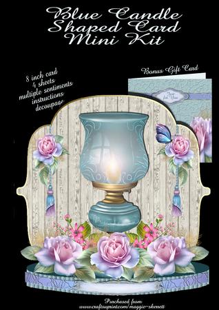 Mothers Day - Birthday Blue Candle Shaped Card + Gift Card
