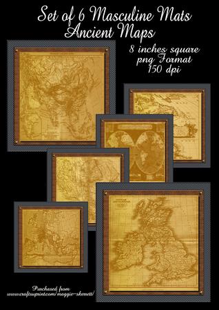 Set of 6, Masculine, Vintage Maps Mats.