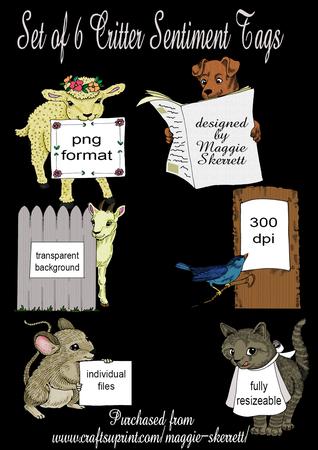 Set of 6 Critter Sentiment Tags