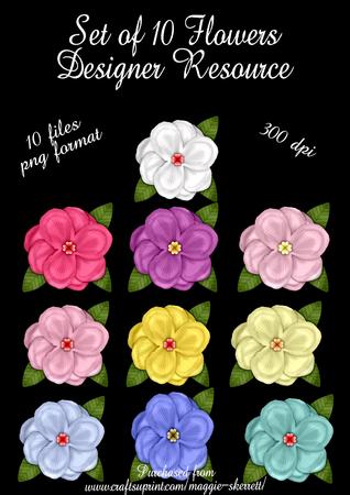 Set of 10 Flowers - Different Colours - Designer Resources