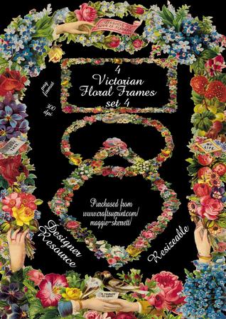 Set of 4 Victorian Style Floral Frames - Set 34