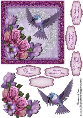 Hummingbird and Rose 2 Quick Card Front