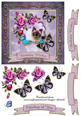 Kittens and Mauve Roses 6 Inch Card Front