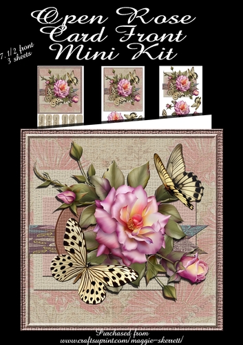Open Rose and Butterflies Card Front MIni Kit.