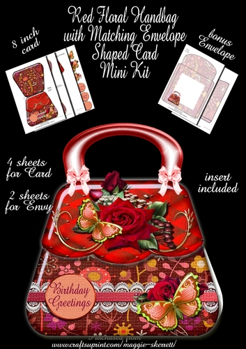 Red Roses Handbag Shaped Card Mini Kit with bonus insert and Envelope