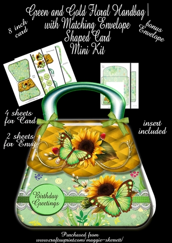 Green and Gold Handbag Shaped Card Mini Kit with bonus insert and envelope