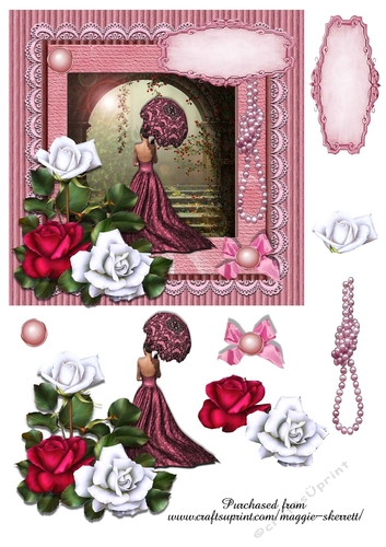 Pink Lady and Roses 6 inch card front 