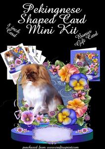Cute Pekingnese and Pansies Shaped Card Plus Gift Card