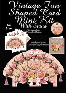 Pink Roses Vintage Fan Shaped Card Plus Stand and Gift Card