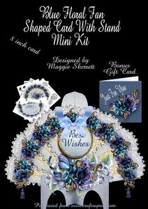 Blue Floral Vintage Fan with Stand and Gift Card