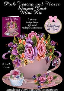 Pink Tea Cup and Roses Shaped Card Mini Kit