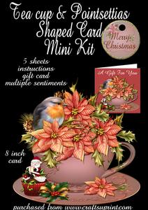 Tea Cup and Pointsettias Shaped Card Mini Kit