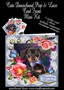 Cute Daschund Pup and Lace Card Front