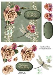 Vintage Green and Roses Quick Card Topper