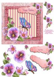 Pink Stripes and Pansies Quick Card Topper