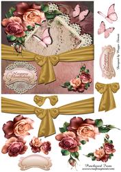 Pink Roses, Lace and Butterflies, Quick Card Topper