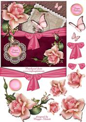Pink Roses, Lace and Butterflies #2, Quick Card Topper
