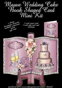 Mauve Book Shaped Wedding Card Plus Stand, and Gift Card