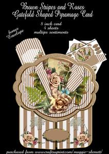 Brown Stripes and Roses Shaped Gatefold Card and Envelope