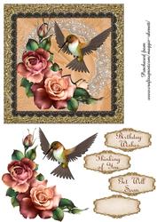 Hummingbird and Roses 1 Card Front