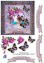 Kittens and Mauve Roses 6 Inch Card Front