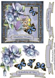 Kittens and Blue Roses 6 Inch Card Fron