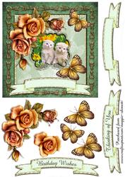 Kittens and Antique Roses 6 Inch Card Front
