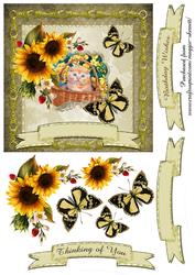 Kitten and Sunflowers - 6 Inch Card Front