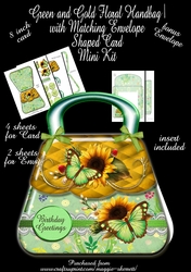 Green and Gold Handbag Shaped Card Mini Kit with bonus insert and envelope
