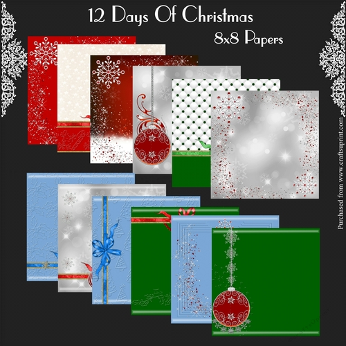 12 Days Of Christmas 8x8 Papers