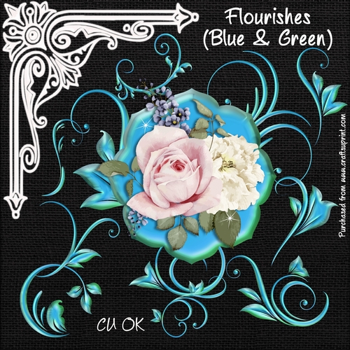 Flourishes (Blue & Green)