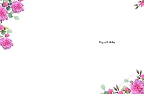 Happy Birthday Insert with Pink roses and foliage