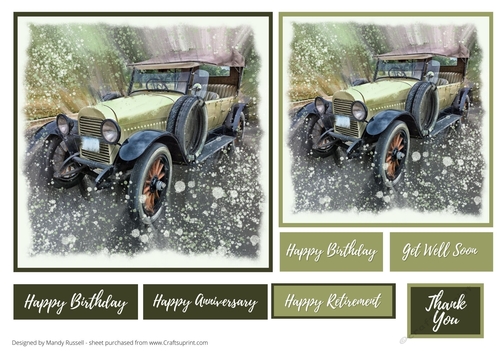 Classic Car Mixed Media Topper Sheet With Digi stamp sentiments